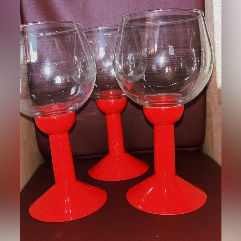 Vintage 1980s Red Bodum Oktett Wine Glasses